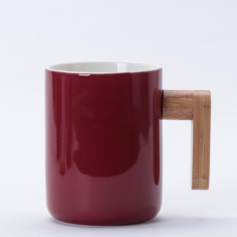

ins Nordic wood handle ceramic mug office water cup business event gift white porcelain 301-400ml