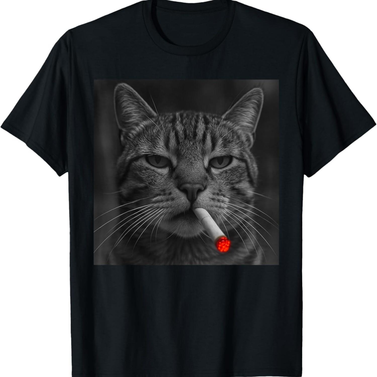 Funny Cat Smoking Cigarette Kitty Gen Z Meme Smoking Cat T-Shirt S