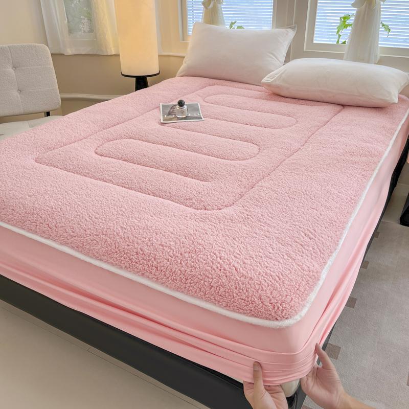 Thickened Imitation Lambswool Winter Fitted Sheet Solid Color Warm Plush Bed Sheets Queen Size Single Double Mattress Protector