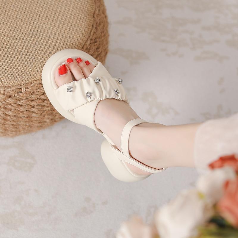 Sandals women's summer new fashion rhinestone small retro beach platform non-slip high heels