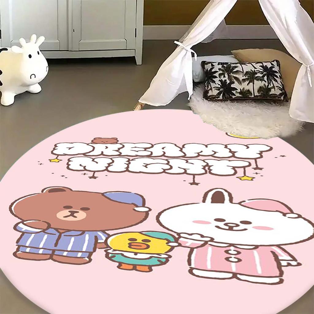 Line Friends Brown Sally Round Rug Cute Cartoon Pattern Circular Carpet Soft Anti-Slip Mat for Kids Room Playroom