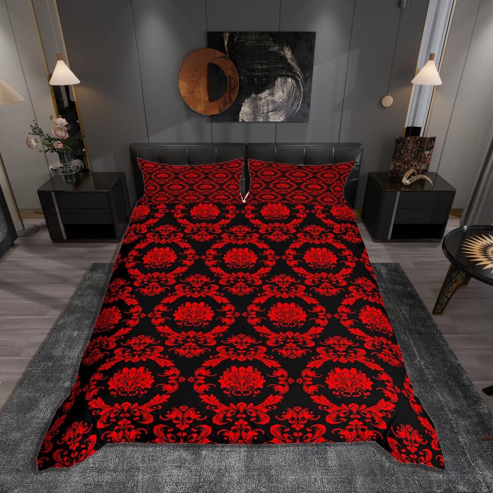 Homewish Black Gold Damask Duvet Cover Set for Female,Mystic Western Tribal Bedding Set,Vintage Bohemian Floral Bed Set