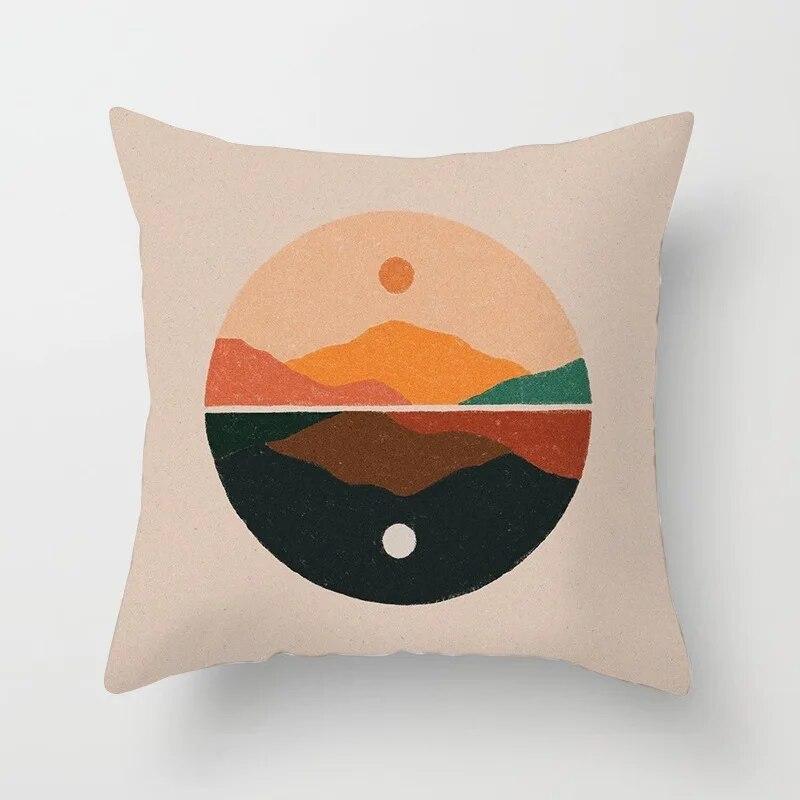 Hot Sale Modern Morandi Color Sofa Cushion Cover Home Nordic Abstract Mountain Moon Sun Geometric Pillow