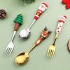 2/4Pcs Christmas Dinnerware Stainless Steel With Luxury Gift Box Tableware Dessert Fork Coffee Spoon Santa Cutlery For Christmas