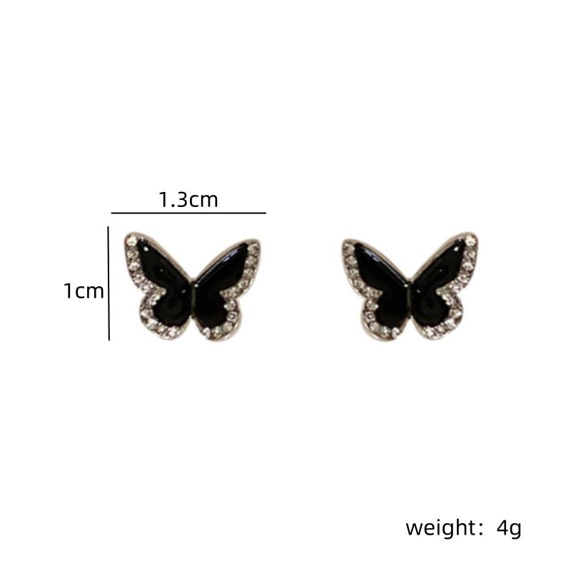 Black Enamel Women's Small Earrings Crystal Side Mini Butterfly Lovely Animal Shape Tiny Stud Earrings for Girls Boucle D'oreill