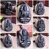 Vintage Retro Buddha Black God Rhinestone Obsidian Pendant Necklace Chain Unisex Men Women Fashion Gothic Amulet Talisman Jewelry Party Gift