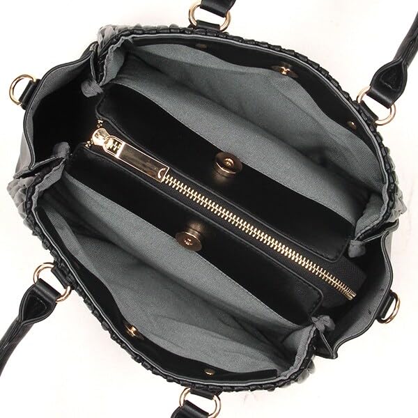 Labagagerie Random Pleated 2-Way Handbag B006004 Greige (26)