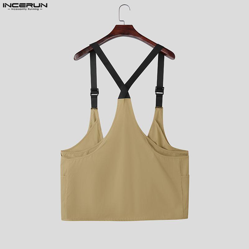 INCERUN Men Strap Sleeveless Patchwork Cargo Vest Waistcoats