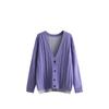 Autumn Winter Vintage Loose Long Sleeve Top Block Color Cardigan Pullover Knitwear Twists V-neck Sweater
