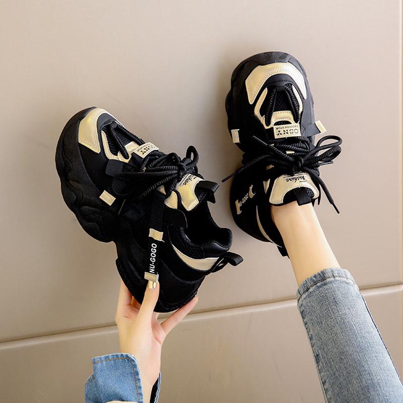 

Fleece sneakers new autumn and winter platform two cotton heightening breathable dad shoes 35 чёрный