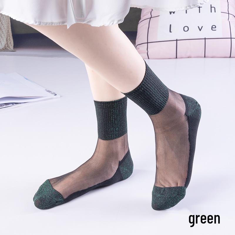 

Women s Crystal Silk Stockings: Sexy Japanese Style, Non-slip Korean Design, Transparent Gold & Silver Thread, Mid-calf Socks One Size (EU 36-40)