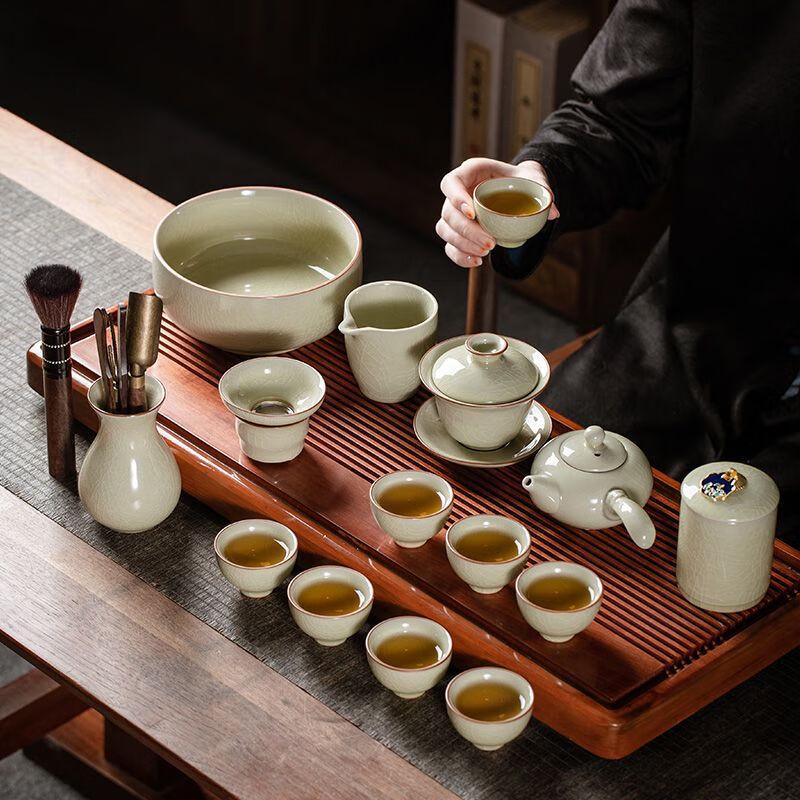 Light Jade Beige Ceramic Kung Fu Tea Set
