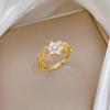 Real Gold Light Luxury Flower Full Diamond Ring Opening Adjustable Simple Jewelry Japanese Ring Couple Ring