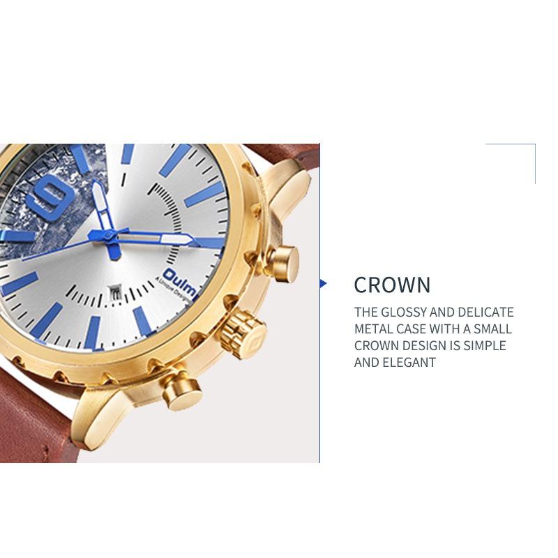 Oulm Men's Watch Quartz Watch Genuine Leather Watch Personalized Calendar Men's Watch