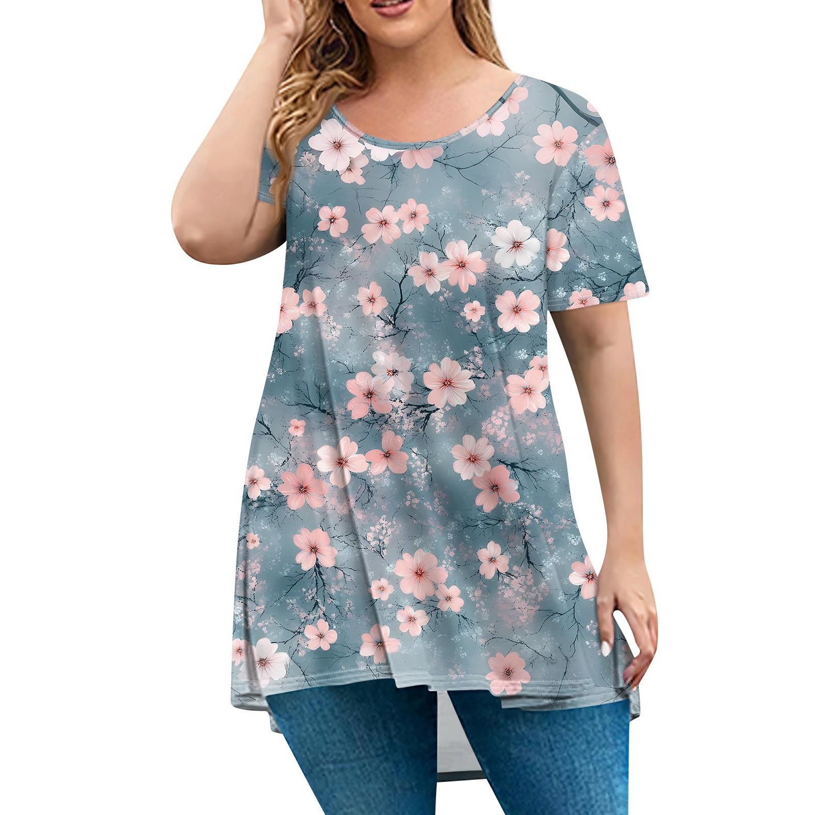 

Женская мода большого размера с круглым вырезом и коротким рукавом, повседневный свободный пуловер с принтом XXL