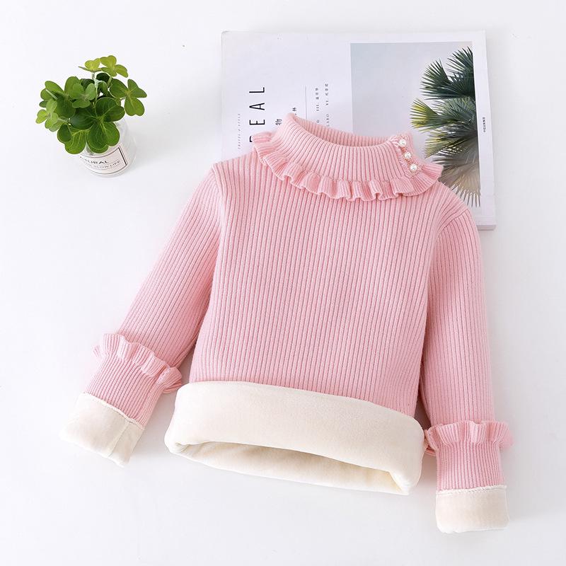 2023 Baby Girl Beaded High Neck Fleece Lined Sweater Shirt