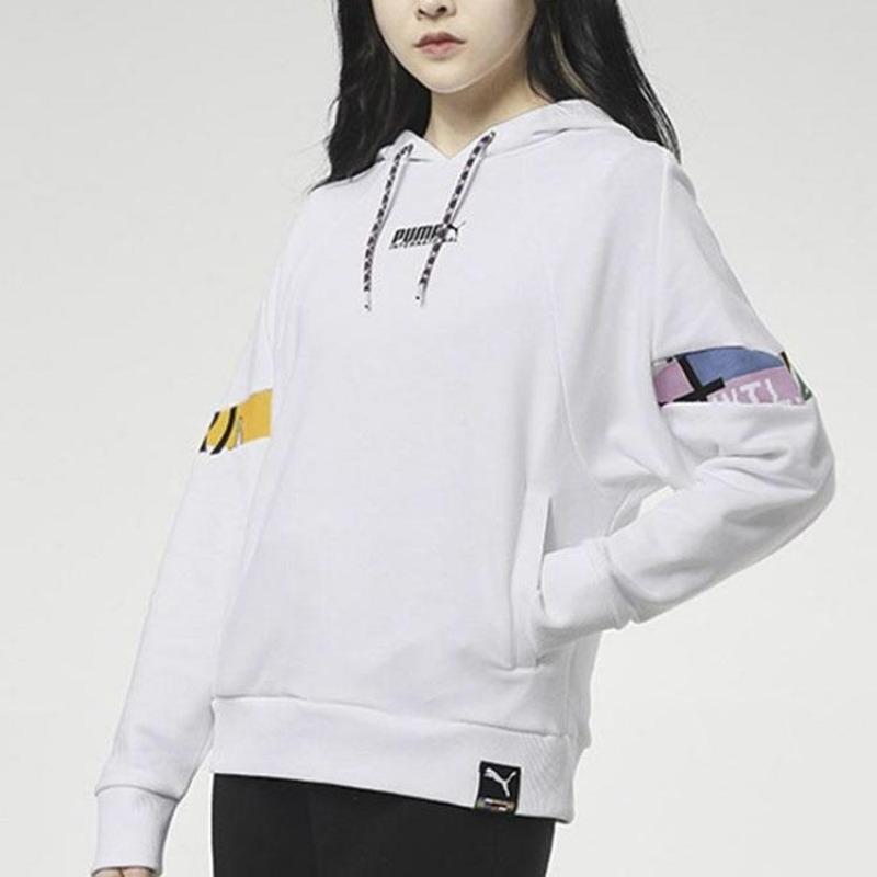 Puma Color Block Knit Hoodie Sweatshirt Women Tops White 531351-02