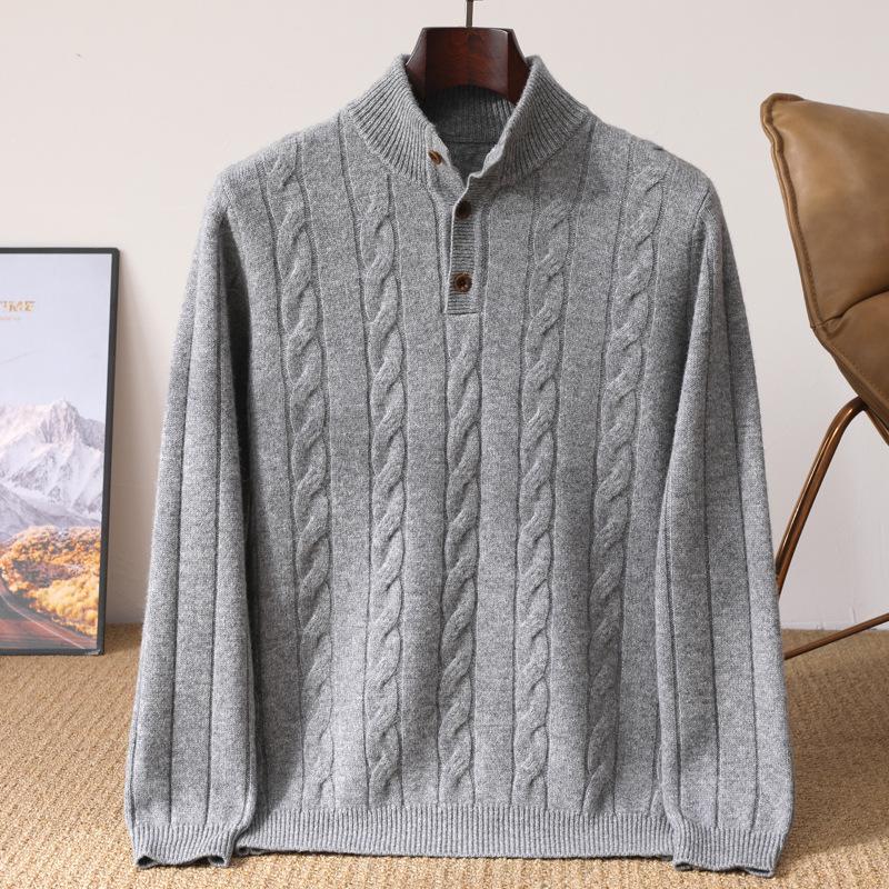 Men's Wool Half-Zip Sweater: Autumn/Winter Business Casual Knit with Long Sleeves