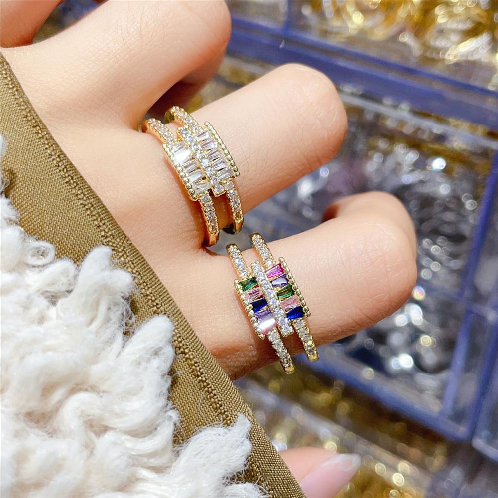 Charm Female Rainbow White Zircon Stone Adjustable Open Ring Gold Color Cute Gift Wedding Jewelry For Women