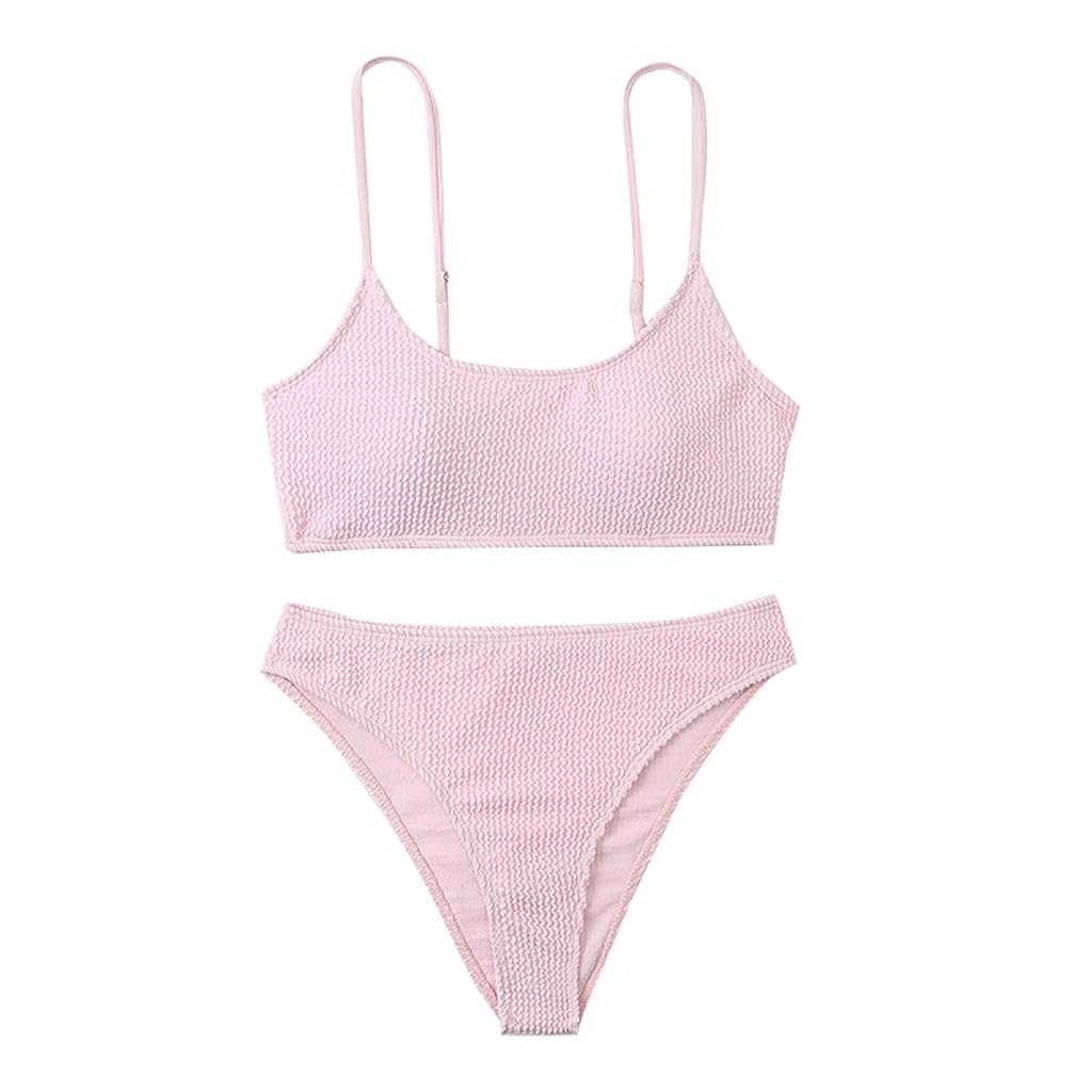 Women's Summer Fashion Sexy Color Waist Split Strap Bikini Swimsuit Set