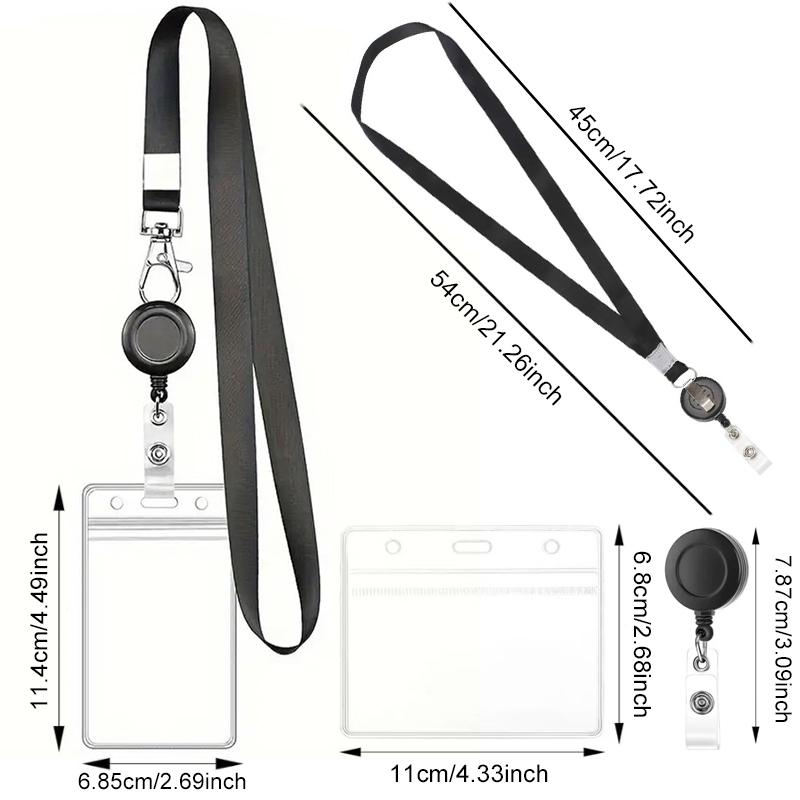 1PC Card Holder Transparent Card Sleeve with Retractable Hang Rope Vertical/Horizontal Available Work Cards Storage Supplies ZYF