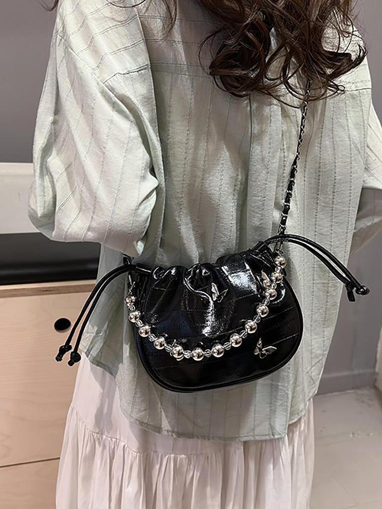 Silberfarbene geraffte Cloud Damen Umhänge-Schultertasche