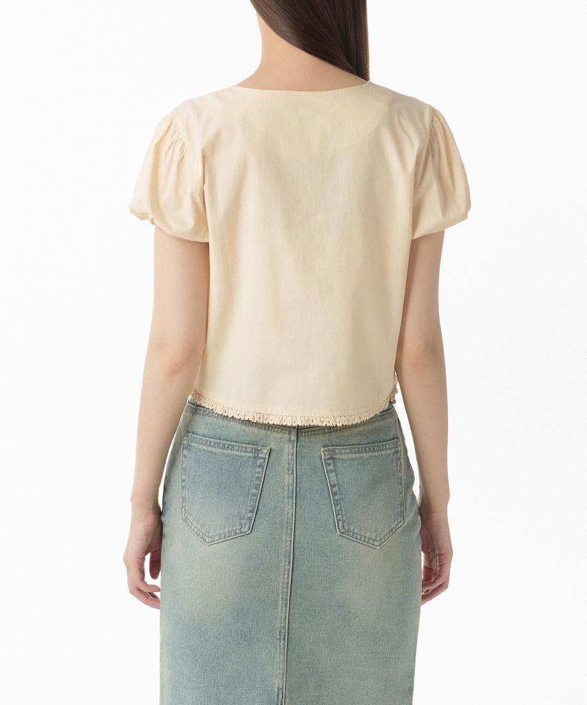 MUSINSA STANDARD DAMEN Damen Baumwoll-Puffärmel-Bindebluse [Butter]