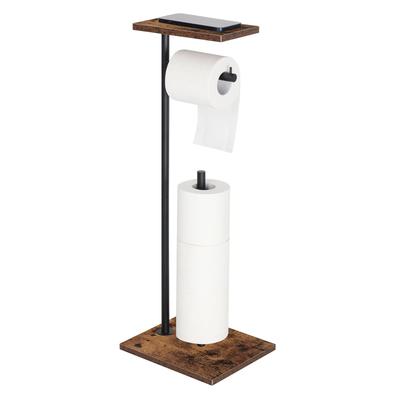 Black Freestanding Toilet Paper Holder (Brown 2, Wood and Metal)