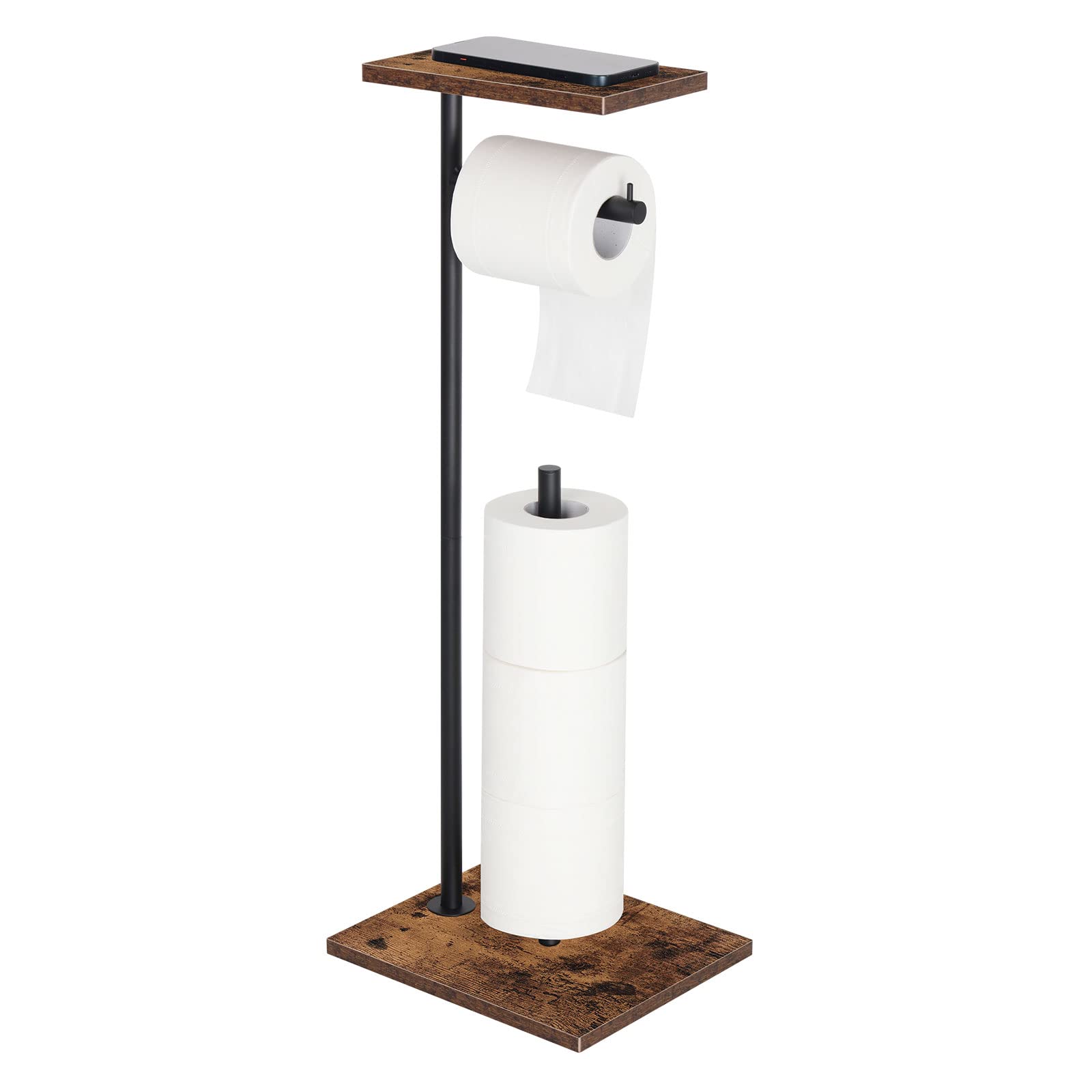 

Black Freestanding Toilet Paper Holder (Brown 2, Wood and Metal)