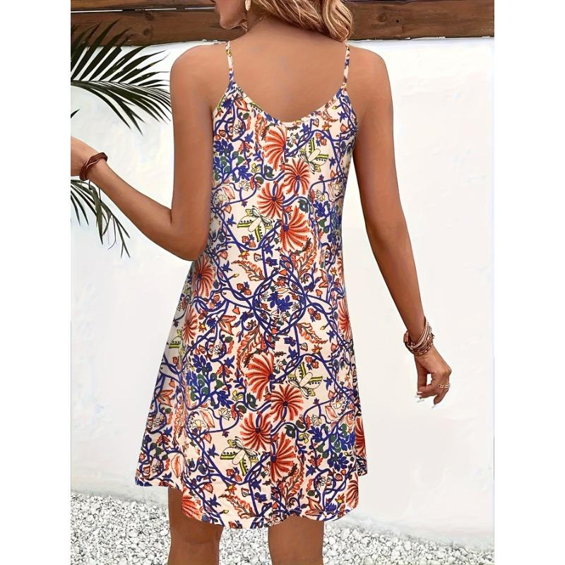 Květinové tílko, letní ležérní šaty s výstřihem do V a bez rukávů, dámské oblečení