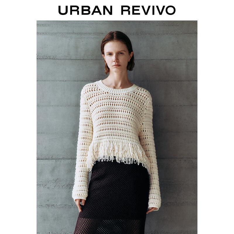UR Women s Retro Relaxed Textured Hollow-out Tassel Knit Sweater M