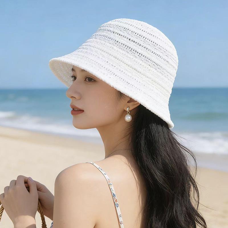 Summer New Visor Hat Woven Hollowed Out Travel Straw Hat Sunscreen Hat Bucket Hat