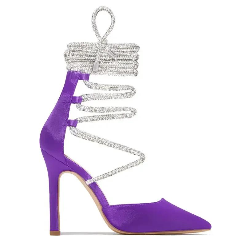 

Стразы Дизайн Sense Banquet Красивые туфли на высоком каблуке Острые тонкие каблуки Французская мода Сандалии Темперамент Богиня 39 фиолетовый