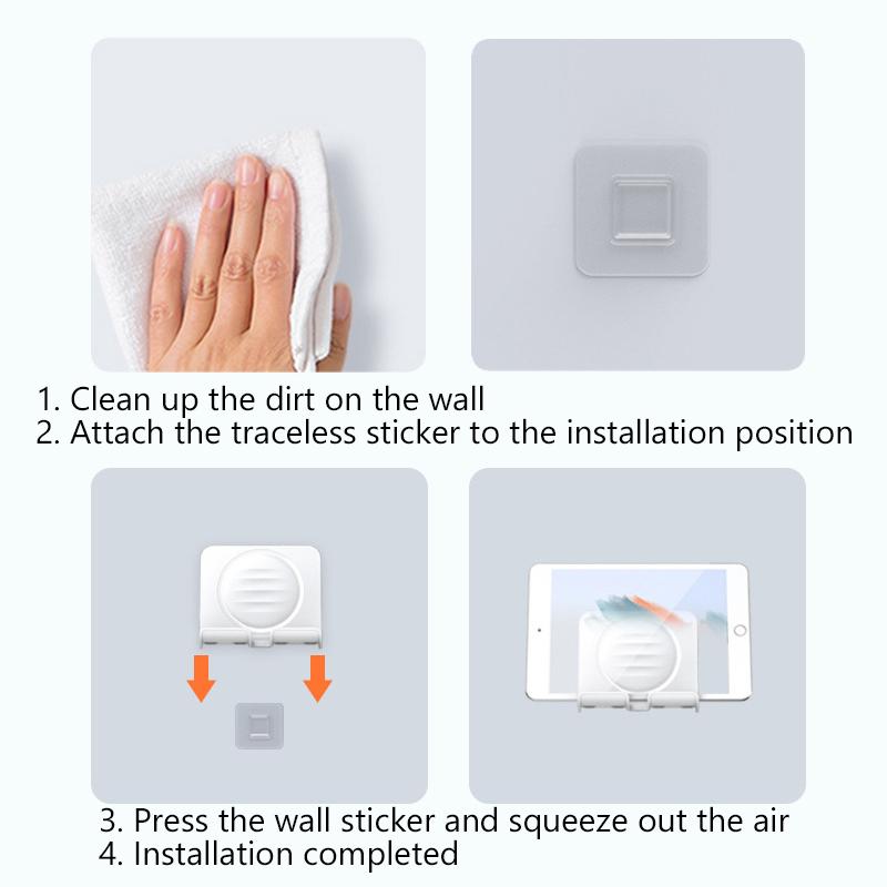 Wall Mount Cell Phone Holder Angle Adjustable Mobile Phone Stand For Bathroom Bedroom Kitchen Wall Sticker For Iphone Samsung
