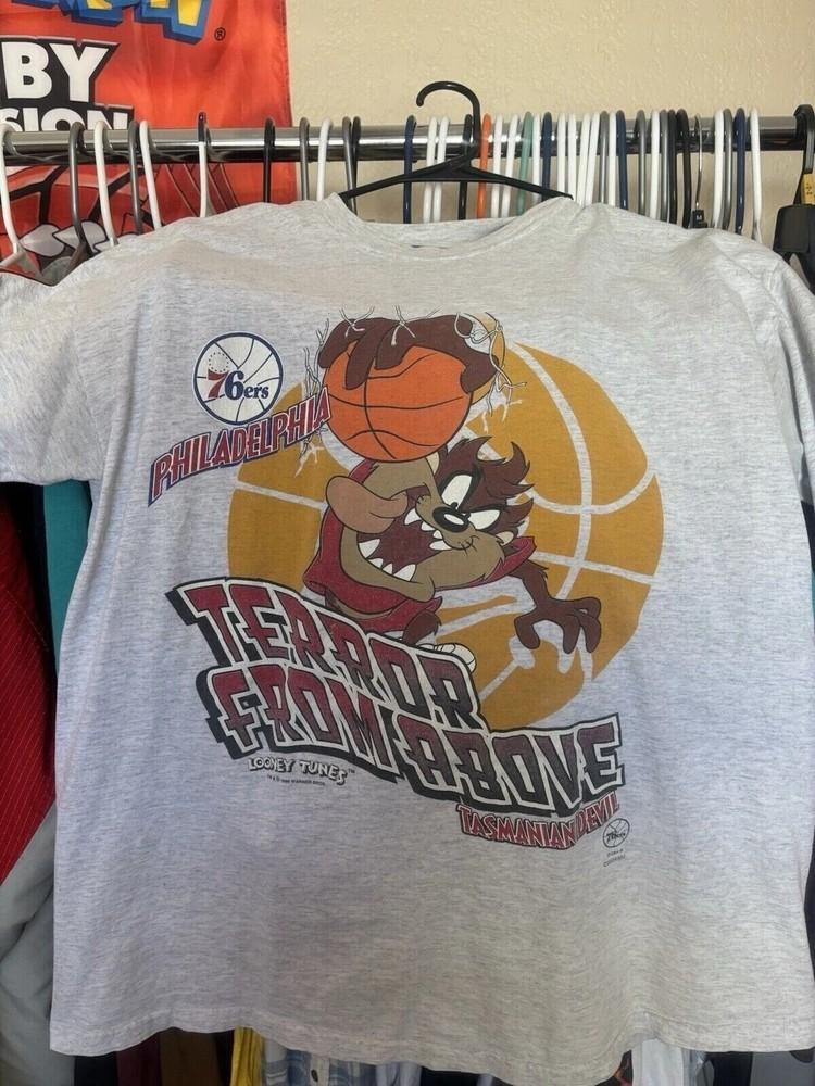 Винтажная футболка Philadelphia 76ers Looney Tunes Taz Пепельного Цвета Мужская Женская Унисекс XXXL