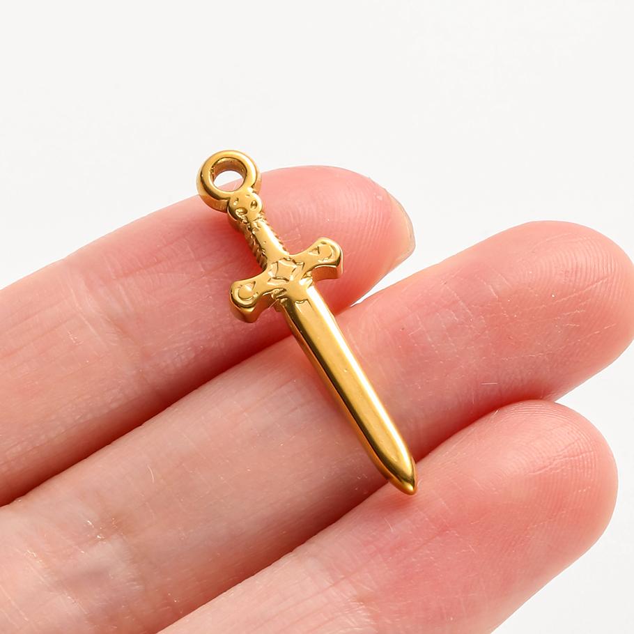6pcs Tools Pendant Sword Gun Axe Real Gold Plated Stainless Steel Charms For Jewelry Making Necklace Keychain Handmade Material