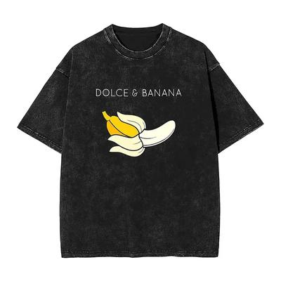 Harajuku gewaschenes T-Shirt gelb Banane Baumwoll-T-Shirts Frucht lustig im Trend T-Shirt für Männer Strand Y2K Basic Design Oberteile