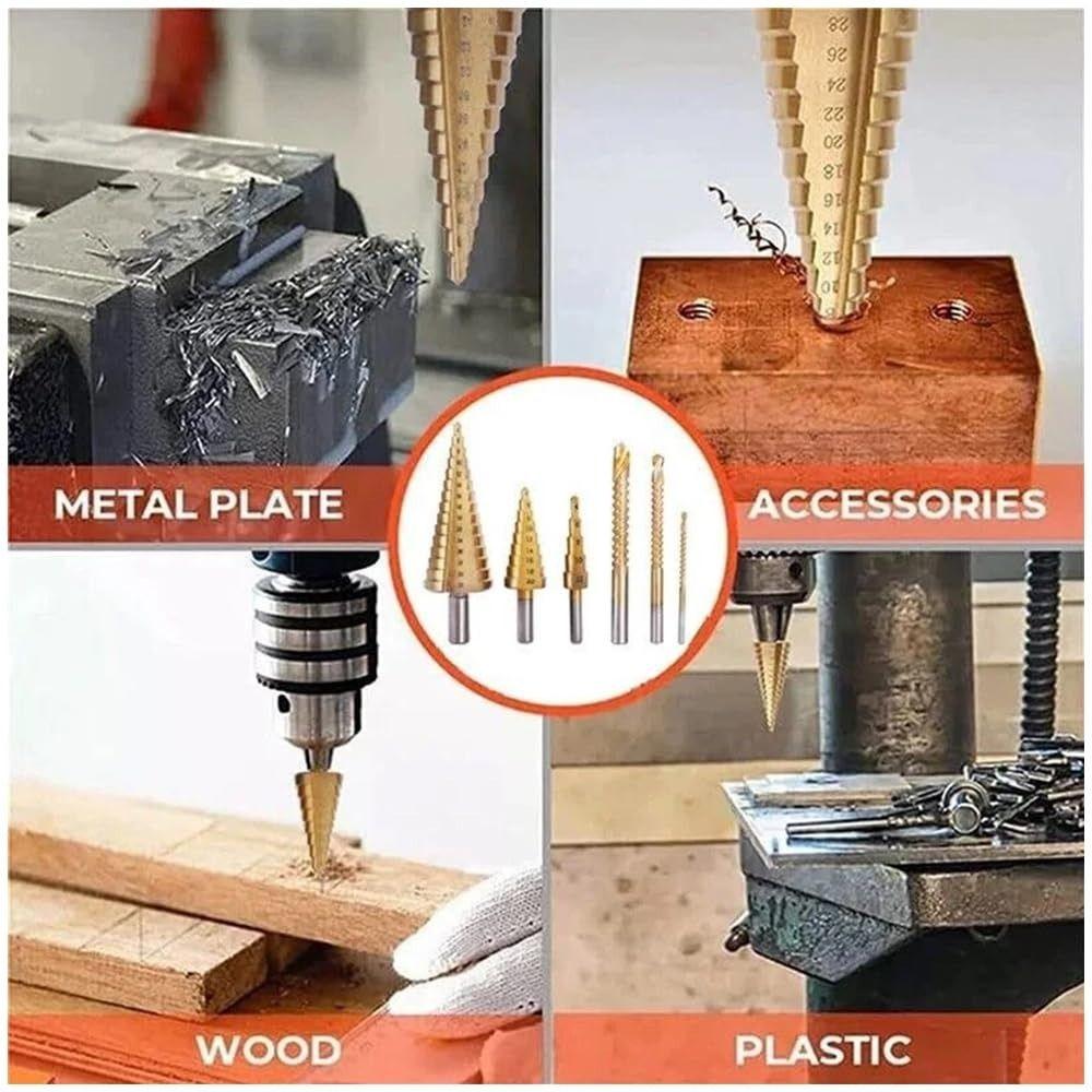 6/7Pcs 4-12mm 4-20mm 4-32mm Step Drill Bit Set Anti Rust Quick Change Bits Set Wood Drilling