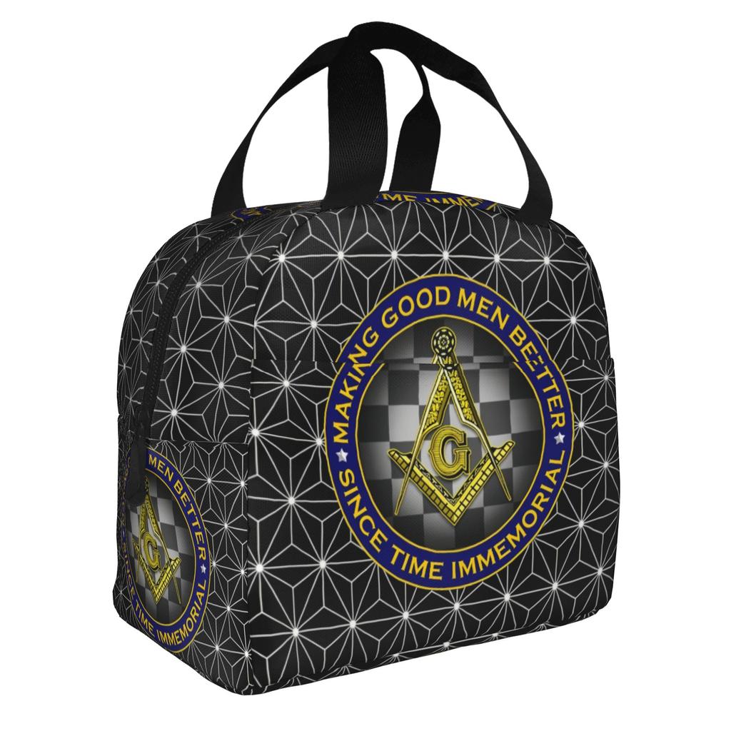 Freemasonry Symbol Lunch Bag Women Masonic Mason Freemason Thermal Cooler Insulated Lunch Box for Adult Office