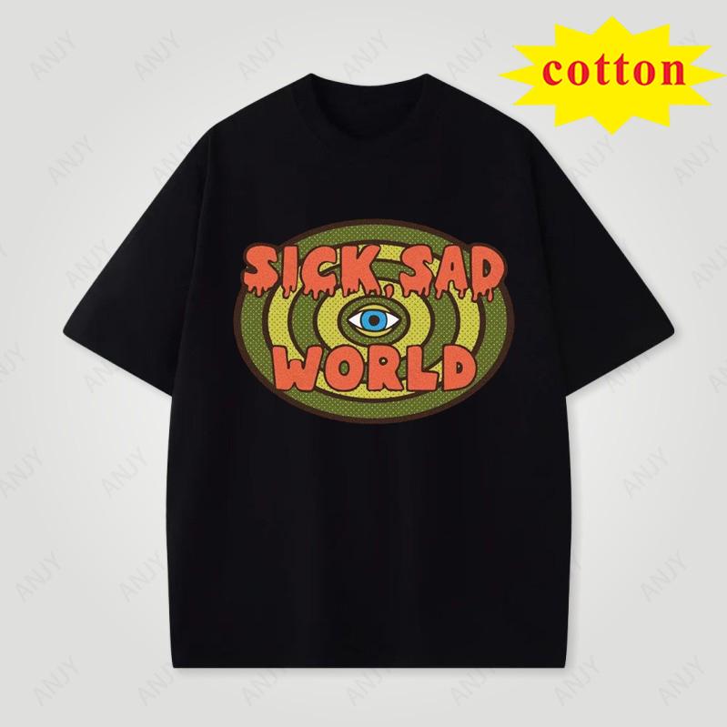 Sick Sad World Psychedelic Eye Print Tshirt American Retro Loose Casual Unisex Short Sleeved Shirt