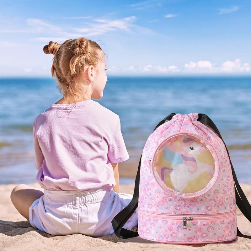 Drawstring Gym Bag for Kids Waterproof Drawstring Backpack Swim Bag with Compartment Pull String Sport Bag for Wet Swimming