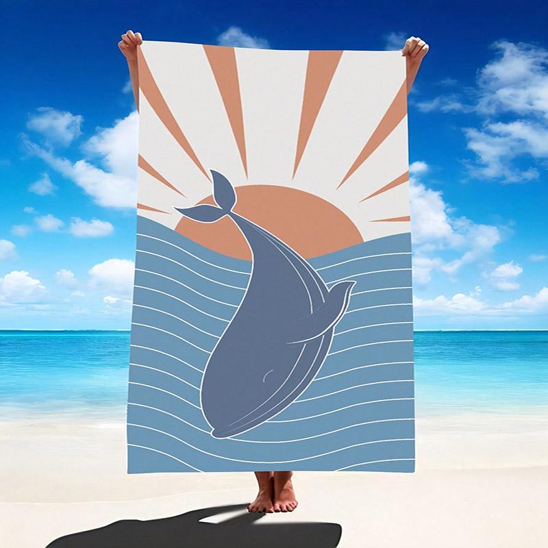 

Sunset & Whale Beach Towel Patterned Sunscreen And Windproof Suitable For Swimming Pool Camping Travel Blanket W40*H60(CM)