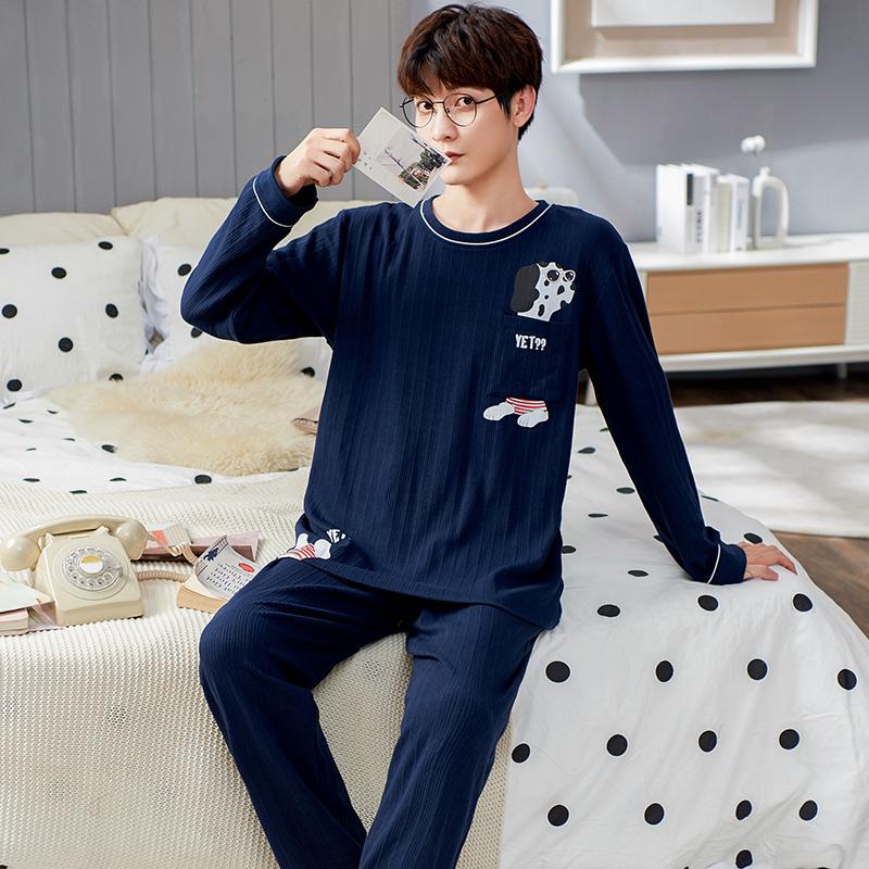 Spring Cotton Men's Pijamas Set Plus Home Clothes Male Nightwear 2Pcs/Set Casual Loungewear Long Sleep Top & Pant