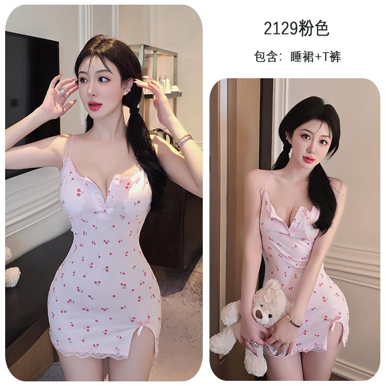 Sexy underwear sexy hollow lace nightdress female Spice girl scheming floral suspender short skirt female