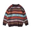 Suéter Vintage para Hombre Étnico a Rayas Holgado Top de Punto Casual Cuello Redondo Estilo Ocioso Modelo de Pareja Suéter
