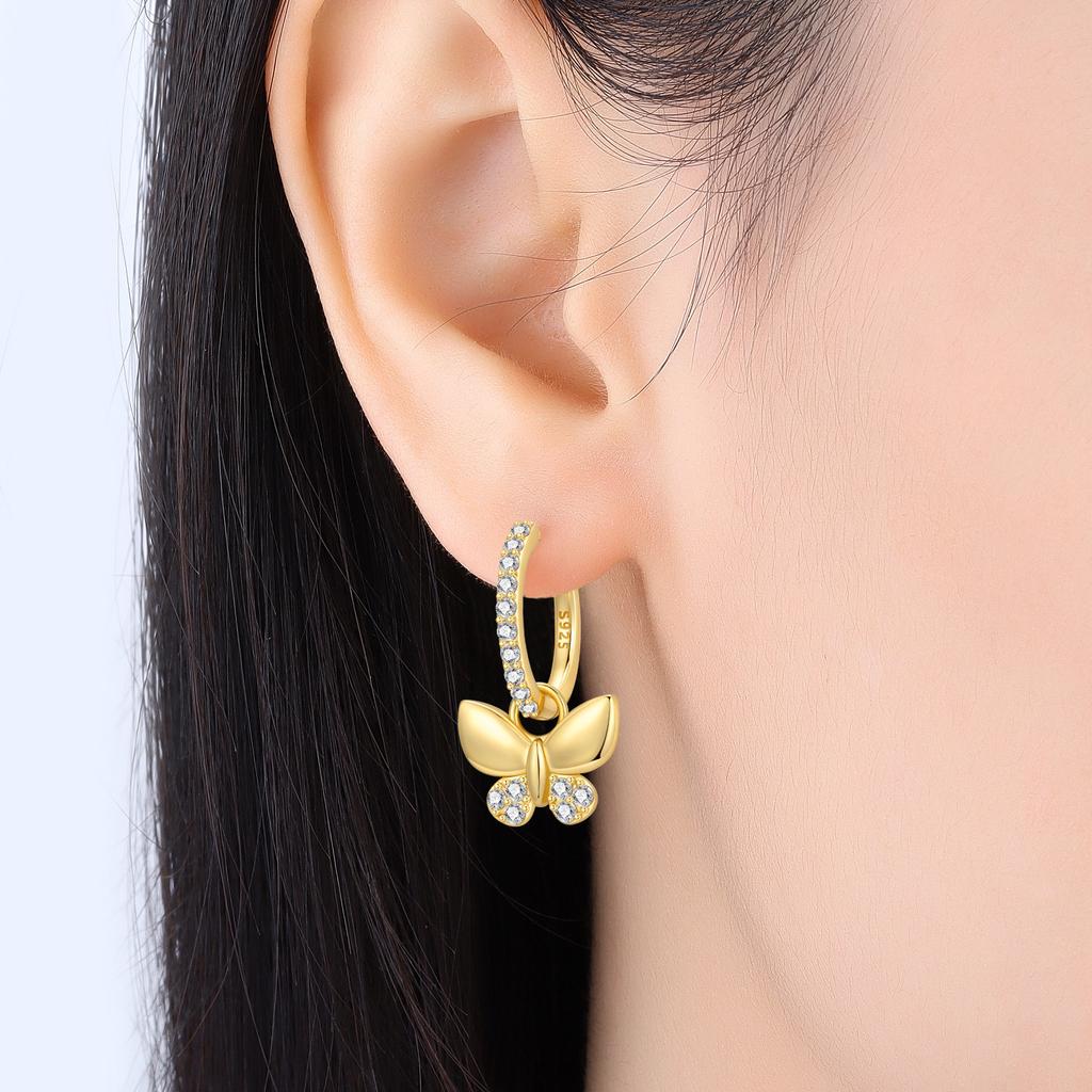 Orstarry 925 Sterling Silver 18k Golden Butterfly Insect Drop Earrings Women Earrings Birthday Party Jewelry Fine Original Gifts
