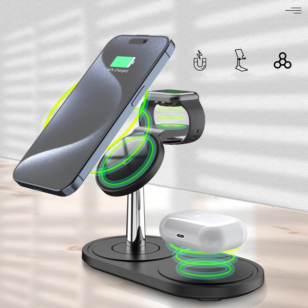 3 in 1 wireless charger 15W for Apple magnetic wireless charger multi-function desktop mobile phone holder