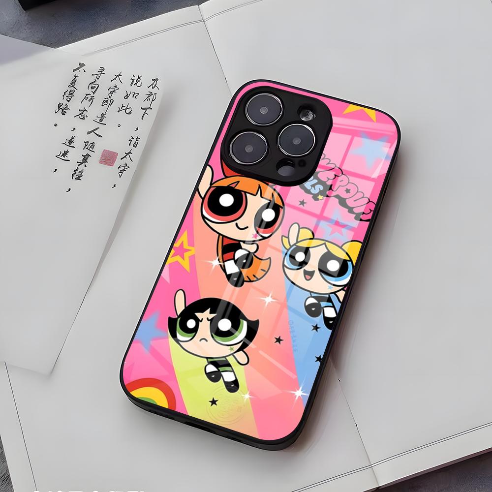 P-Powerpuffs G-Girls Phone Case For IPhone 17 Air 16 E Pro Max 15 14 13 Mini 12 Pro 11 Max Plus Black Glass Cover