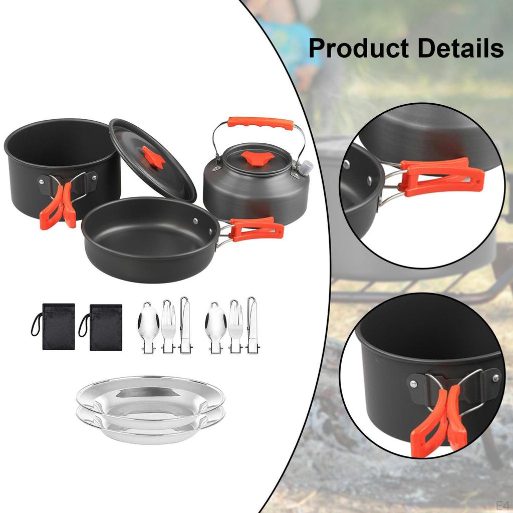 Camping Cookware Set Spoons Knives Outdoor Cooking for Travel Yard Beach Black