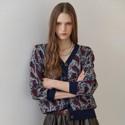 Paisley Pattern V Neck Knit Cardigan Ze10qd023na